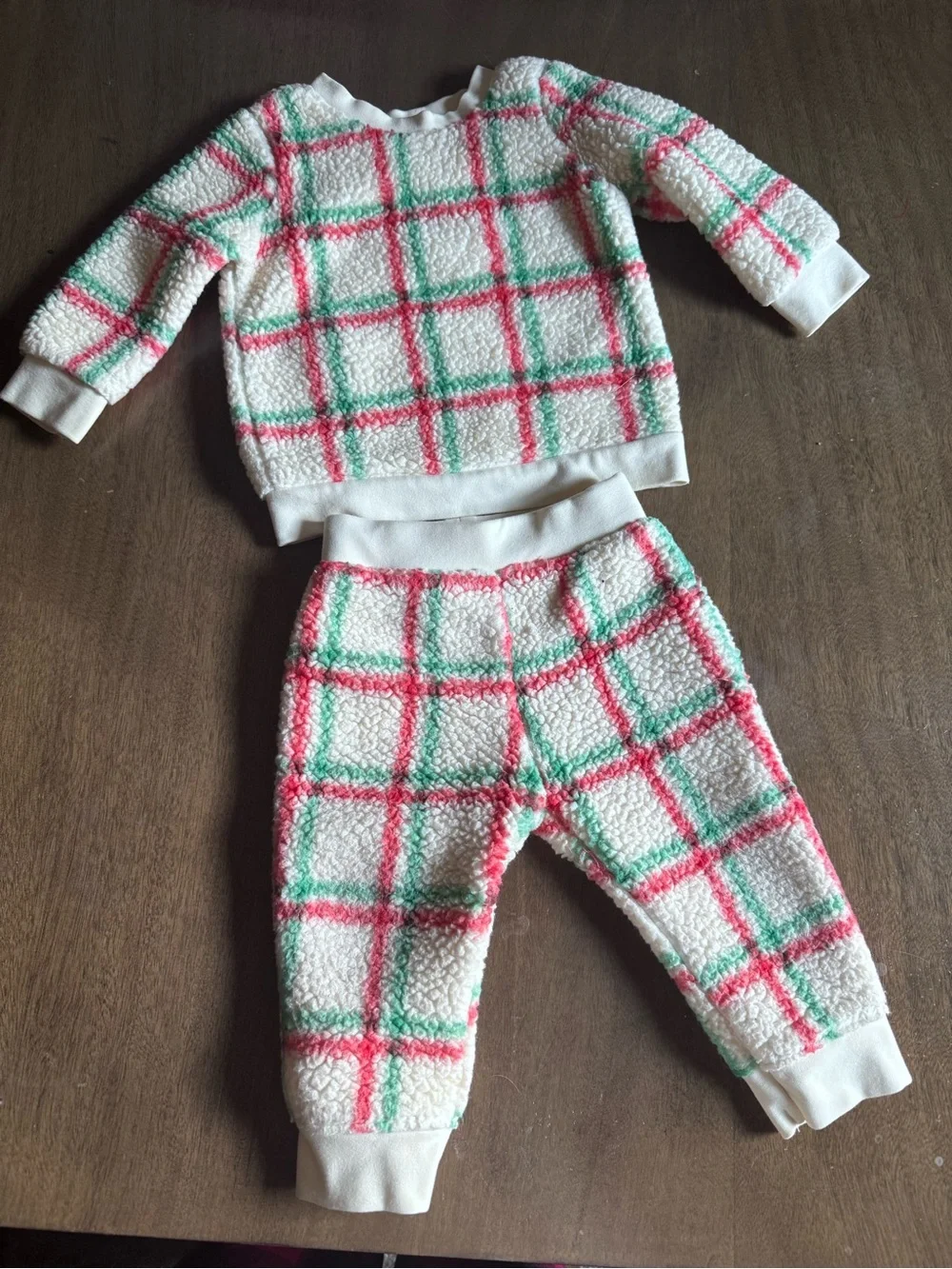Cat & Jack Unisex Baby Plaid Faux Shearling Fuzzy Set Off-White 6-9 Christmas